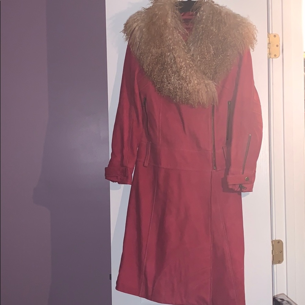 🎄Fetish Leather Mongolian Lamb Fur Coat😱🎄